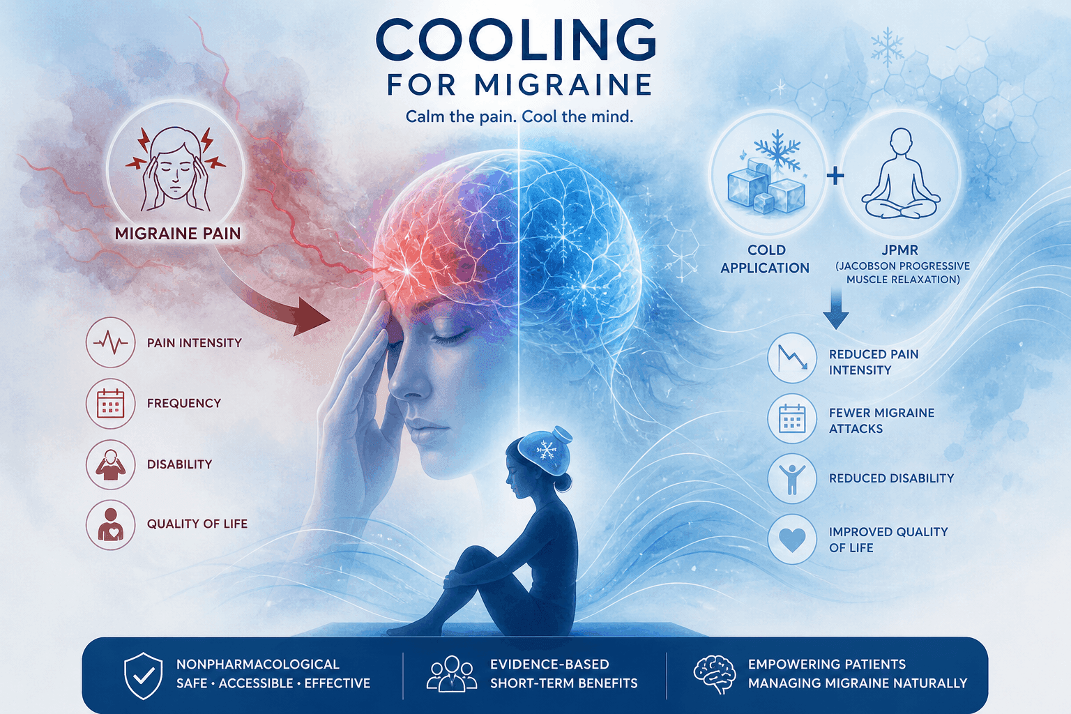  Cold gel cap plus relaxation eases migraine attacks